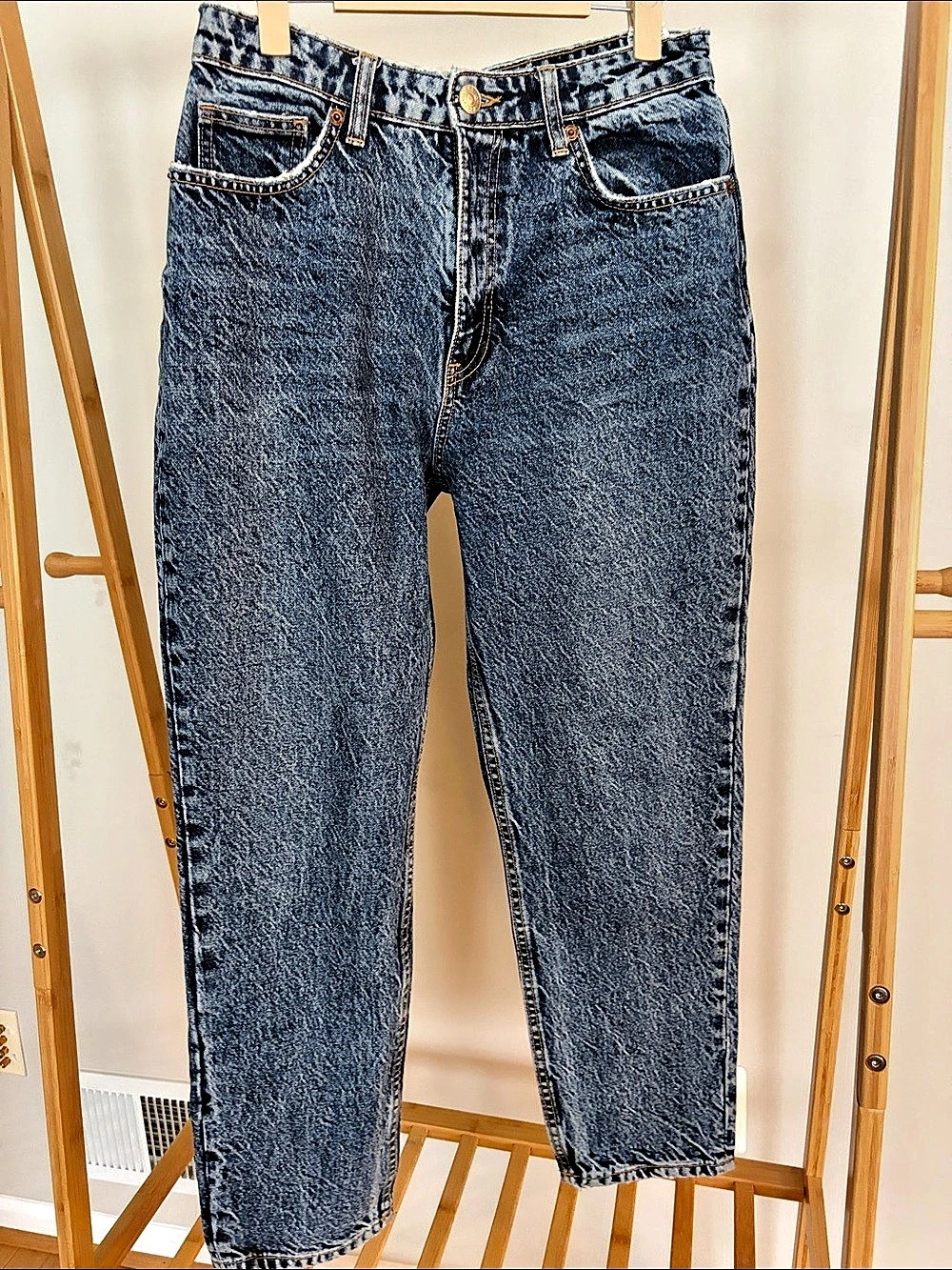 Zara Straight Leg Cotton Jeans Blue Waist